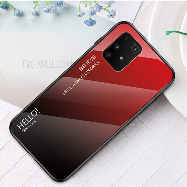 Gradientfärgat härdat glas + PC + TPU-skal för Samsung Galaxy A91/S10 Lite