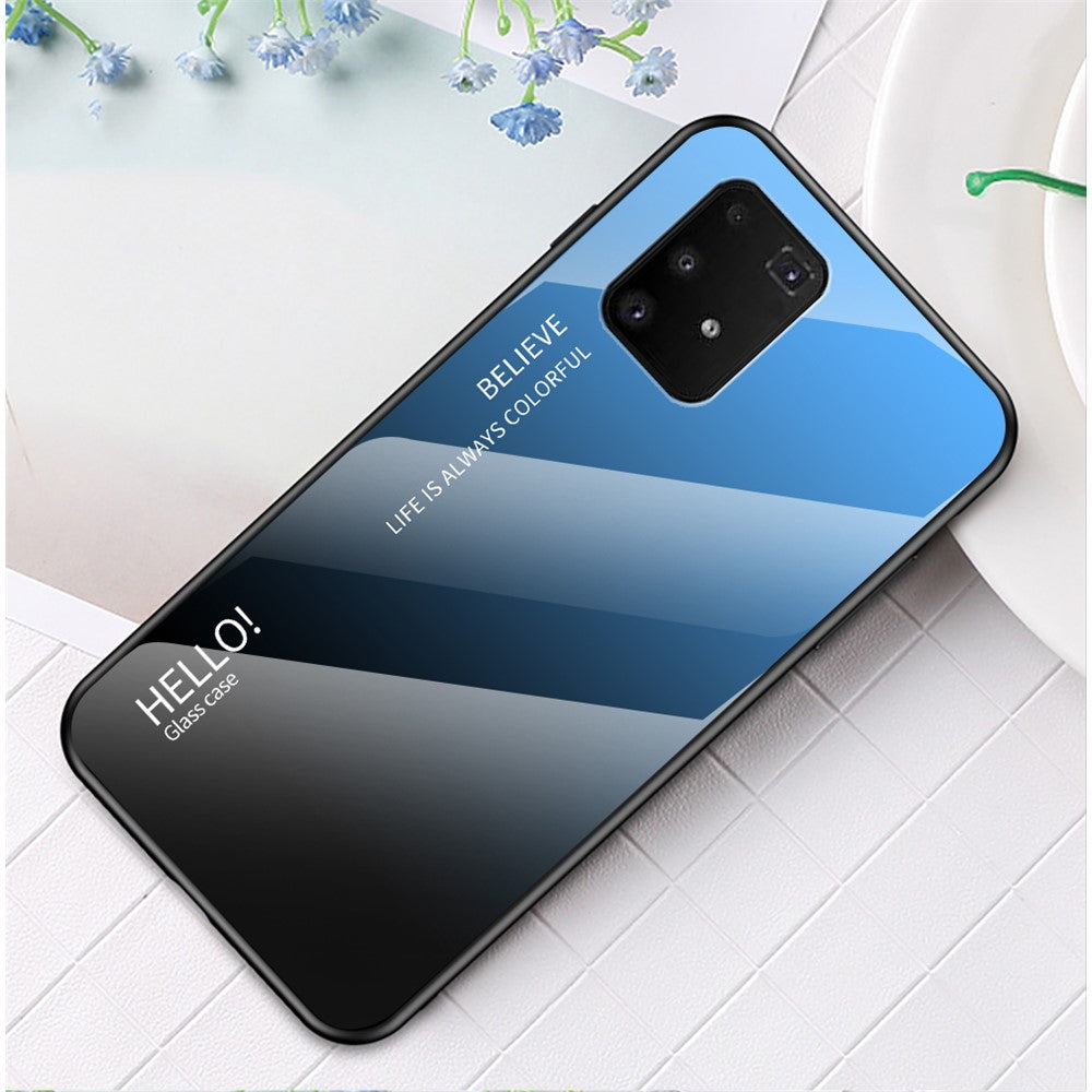 Gradient farvet hærdet glas + PC + TPU-skal til Samsung Galaxy A91/S10 Lite