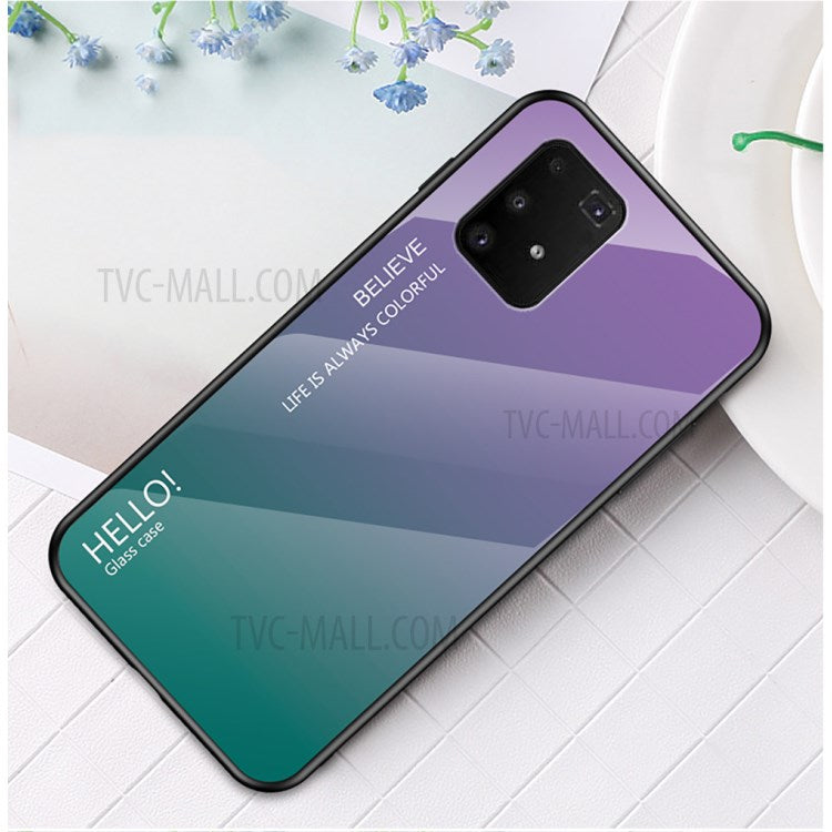 Gradientfärgat härdat glas + PC + TPU-skal för Samsung Galaxy A91/S10 Lite