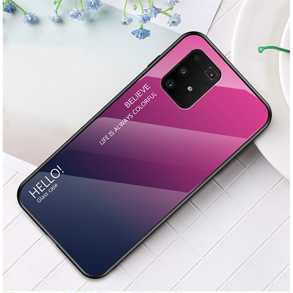 Gradientfärgat härdat glas + PC + TPU-skal för Samsung Galaxy A91/S10 Lite