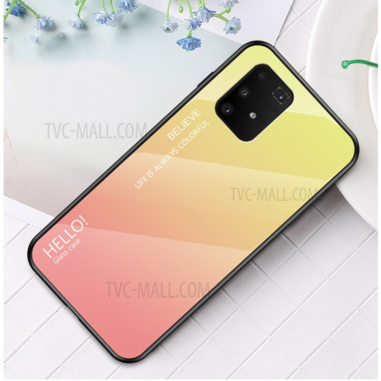 Gradientfärgat härdat glas + PC + TPU-skal för Samsung Galaxy A91/S10 Lite