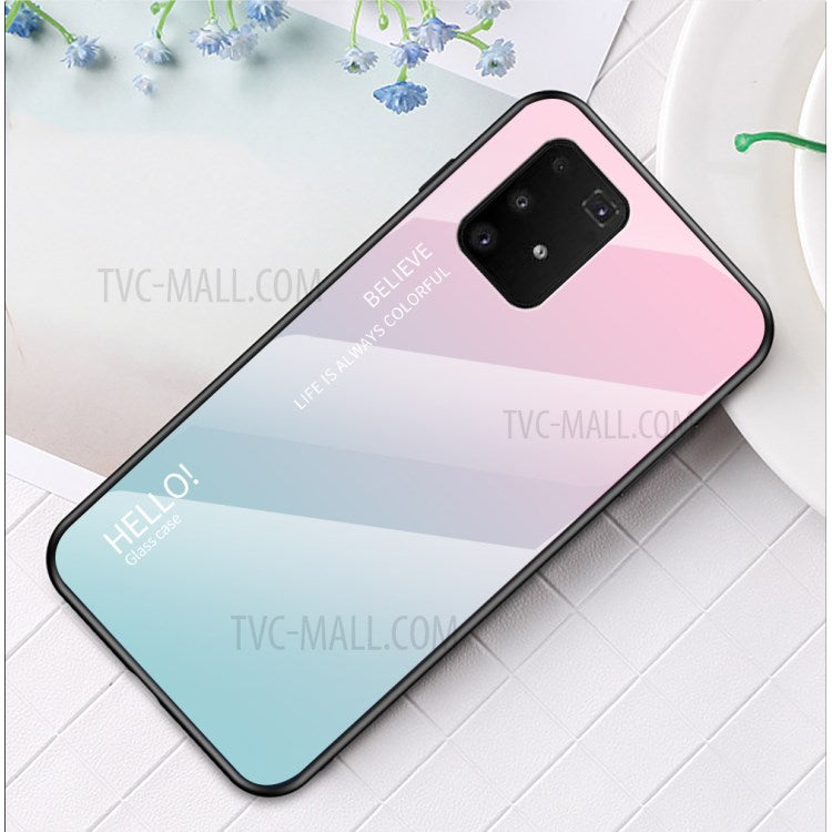 Gradientfärgat härdat glas + PC + TPU-skal för Samsung Galaxy A91/S10 Lite