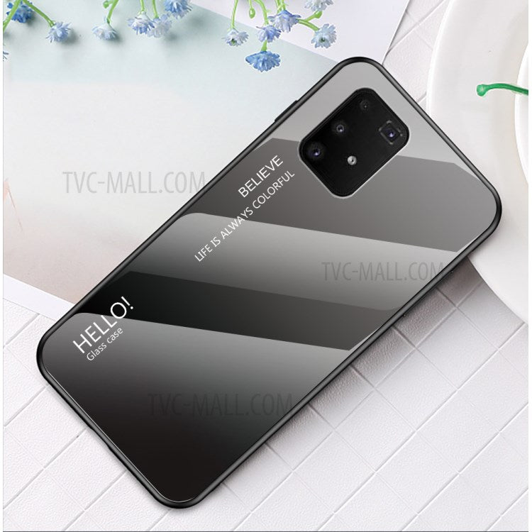 Gradientfärgat härdat glas + PC + TPU-skal för Samsung Galaxy A91/S10 Lite