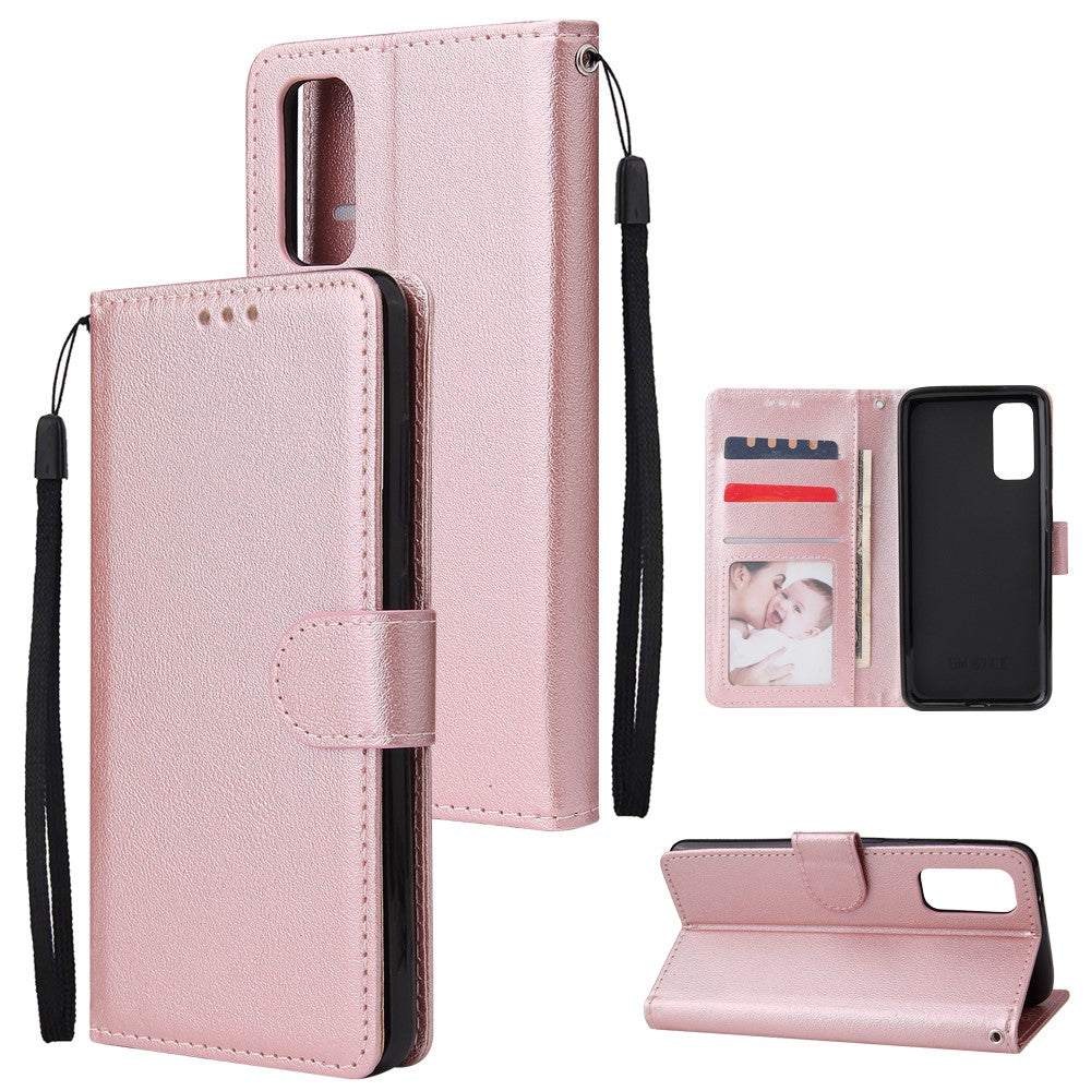 PU Leather Wallet Cell Phone Case with Lanyard Shell for Samsung Galaxy S20 4G/S20 5G