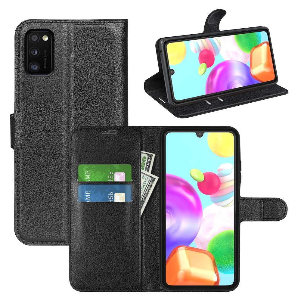 Litchi Texture PU Leather Magnetic Flip Stand Wallet Phone Case for Galaxy A41 (Global Version)