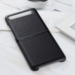Litchi Texture Genuine Leather Skin Coated PC Cell Phone Case for Samsung Galaxy Z Flip