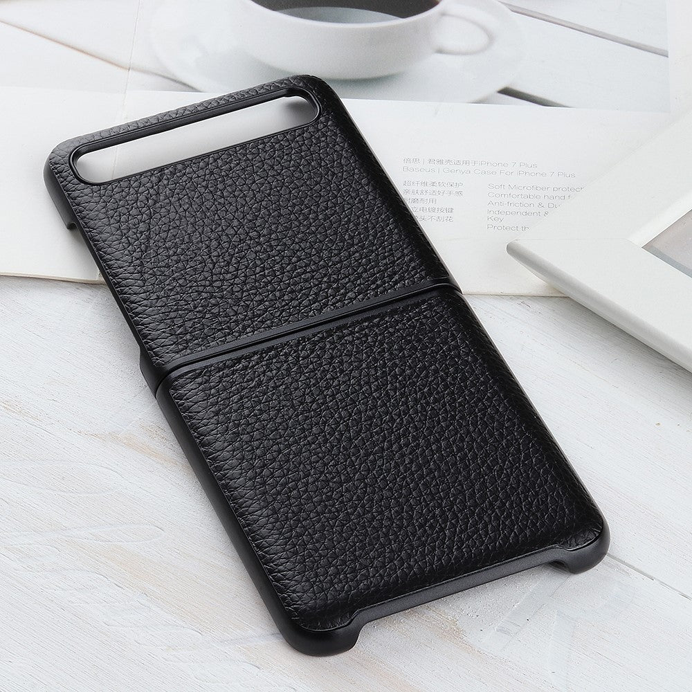 Litchi Texture Genuine Leather Skin Coated PC Cell Phone Case for Samsung Galaxy Z Flip