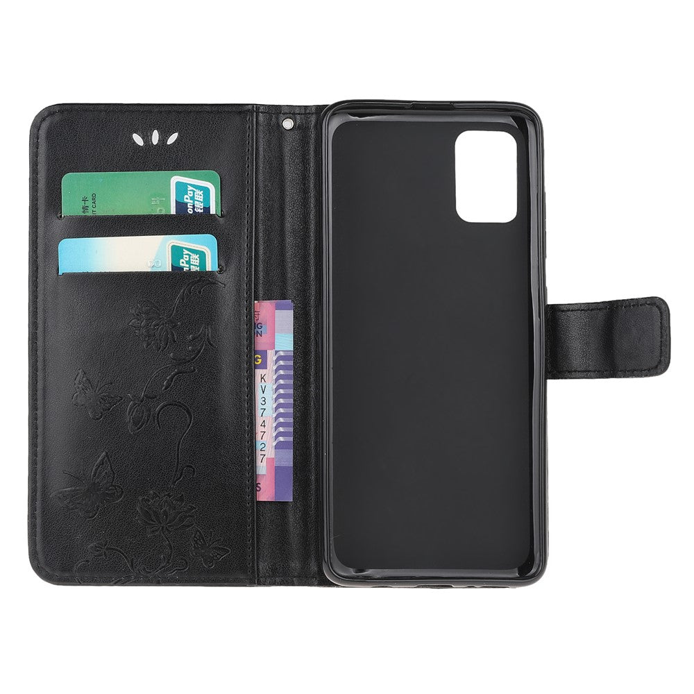Imprint Butterfly Flower Wallet Leather Cell Phone Case for Samsung Galaxy A41 (Global Version)