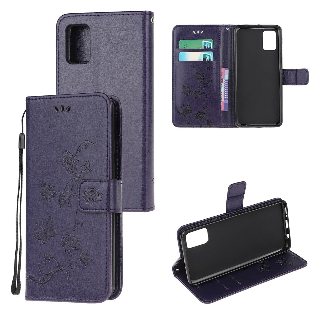 Imprint Butterfly Flower Wallet Leather Cell Phone Case for Samsung Galaxy A41 (Global Version)