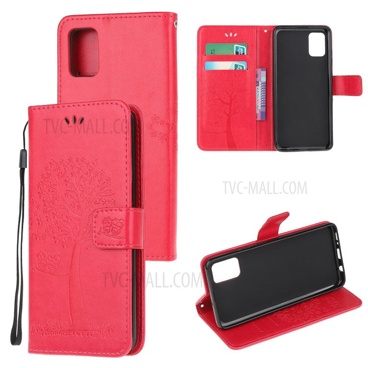 Imprint Tree Owl Pattern Magnetic Wallet PU Leather Cover for Samsung Galaxy A51 5G