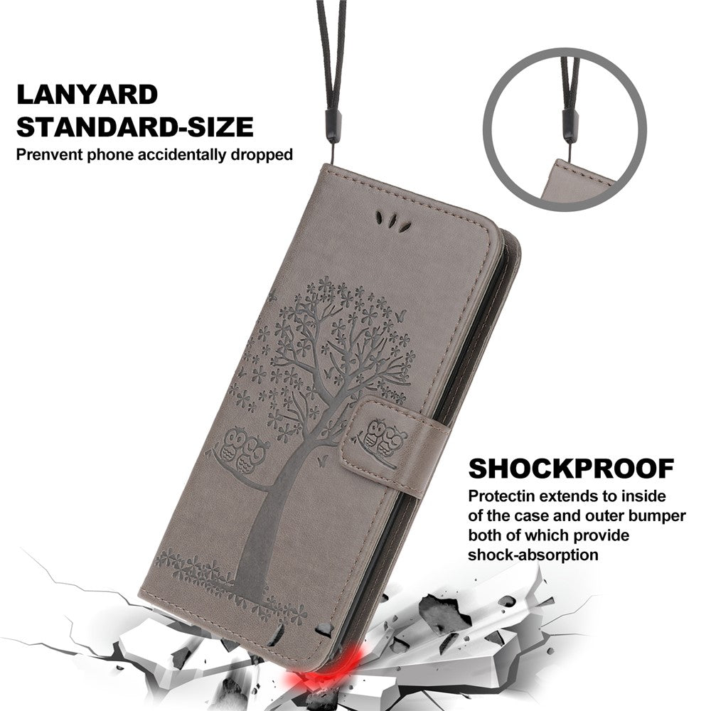 Imprint Tree Owl-mønster Magnetisk pung PU-lædercover til Samsung Galaxy A51 5G