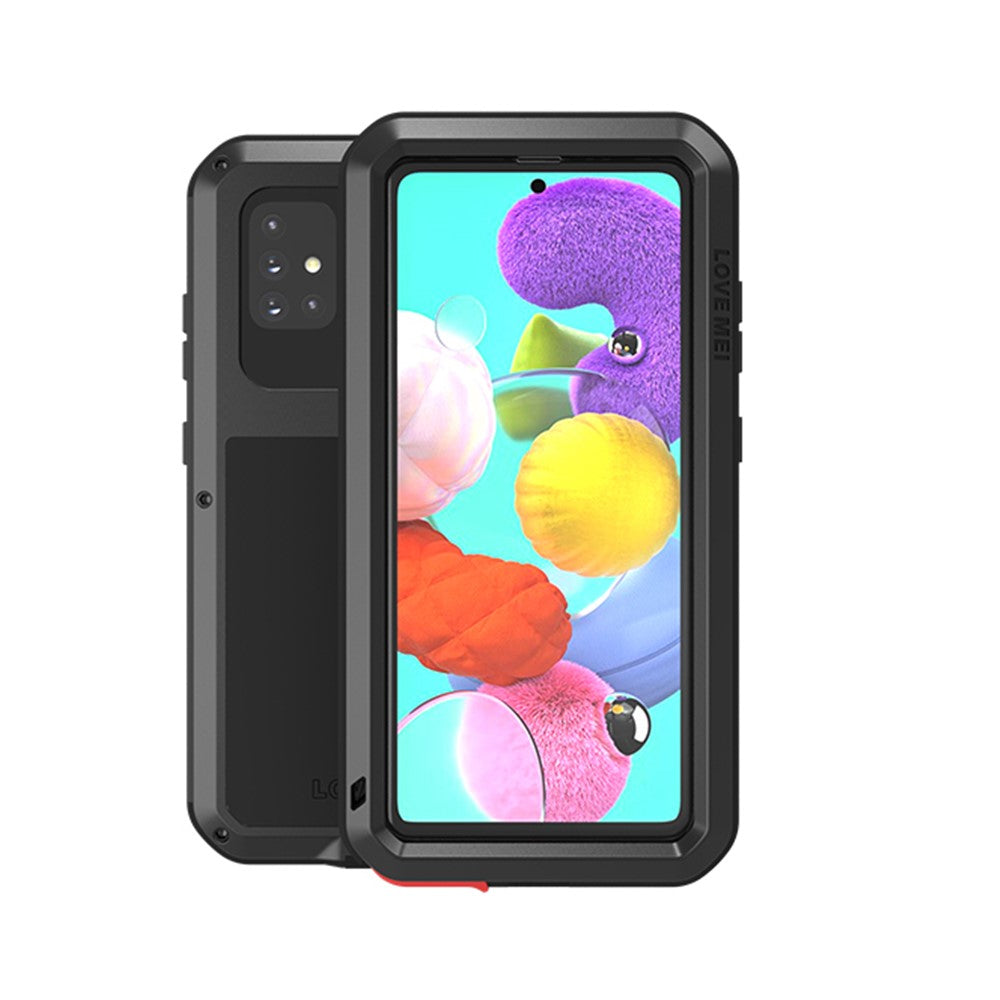 LOVE MEI Dammtät Stötsäker Stänkskyddad Defender Metall+Silikon+Härdat Glasskal för Samsung Galaxy A51 SM-A515