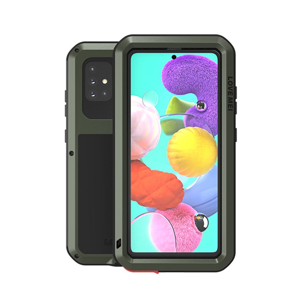 LOVE MEI Dust-proof Shock-proof Splash-proof Defender Metal+Silicone+Tempered Glass Case for Samsung Galaxy A51 SM-A515