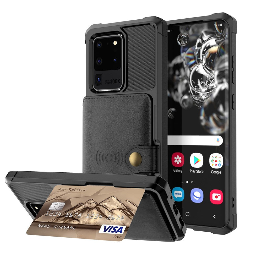 Leather Coated TPU with Wallet Kickstand Shell with Built-in Magnetic Sheet for Samsung Galaxy S20 Ultra