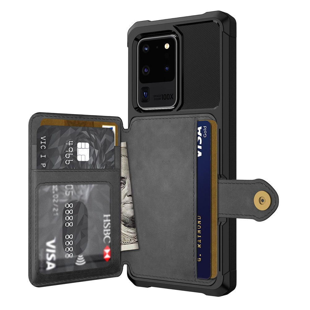 Leather Coated TPU with Wallet Kickstand Shell with Built-in Magnetic Sheet for Samsung Galaxy S20 Ultra