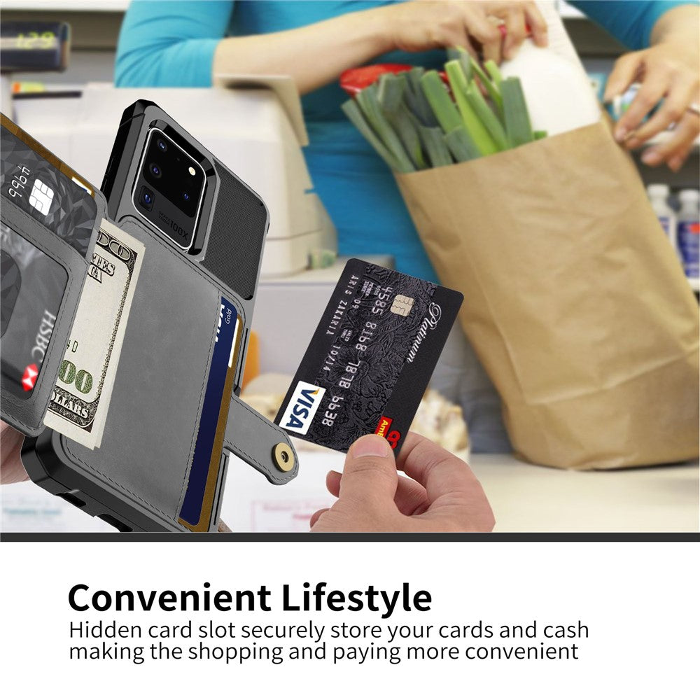 Leather Coated TPU with Wallet Kickstand Shell with Built-in Magnetic Sheet for Samsung Galaxy S20 Ultra