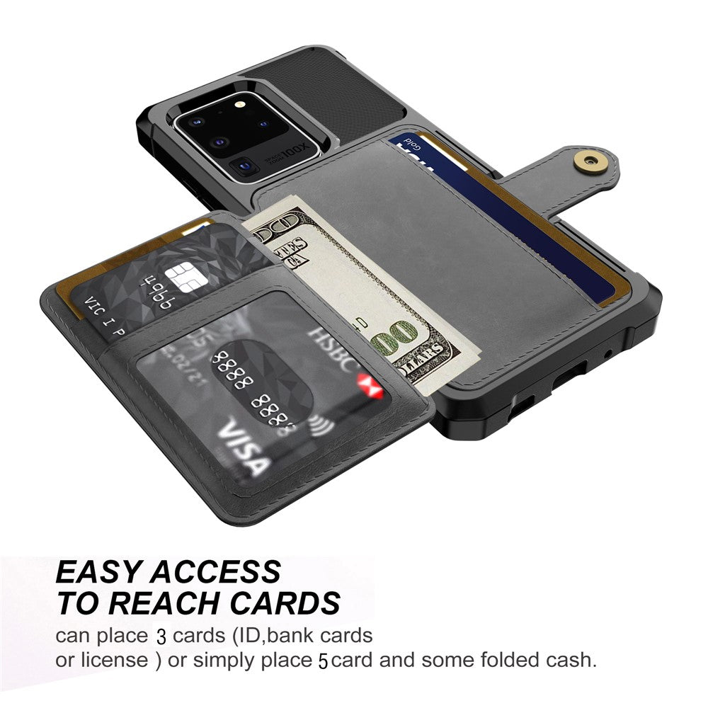 Leather Coated TPU with Wallet Kickstand Shell with Built-in Magnetic Sheet for Samsung Galaxy S20 Ultra