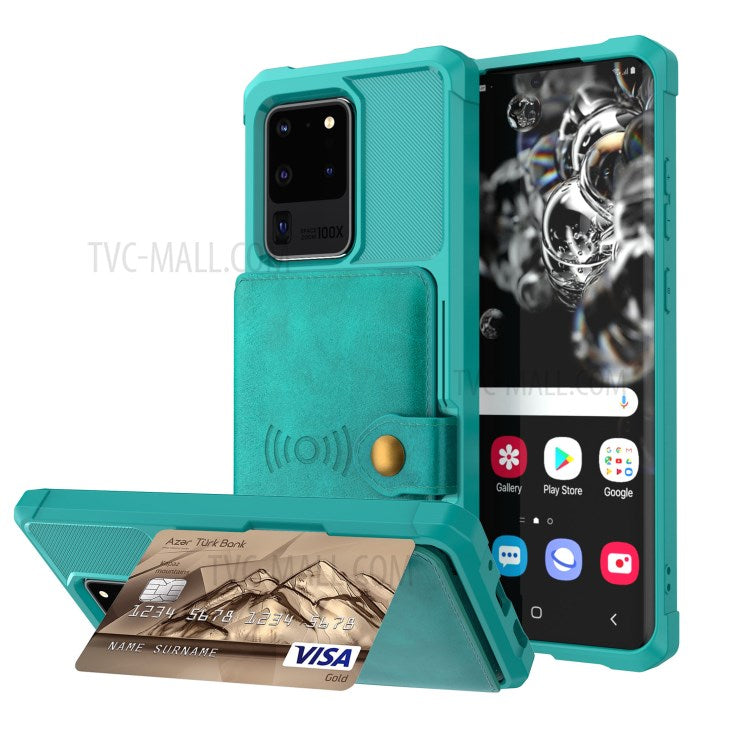 Leather Coated TPU with Wallet Kickstand Shell with Built-in Magnetic Sheet for Samsung Galaxy S20 Ultra