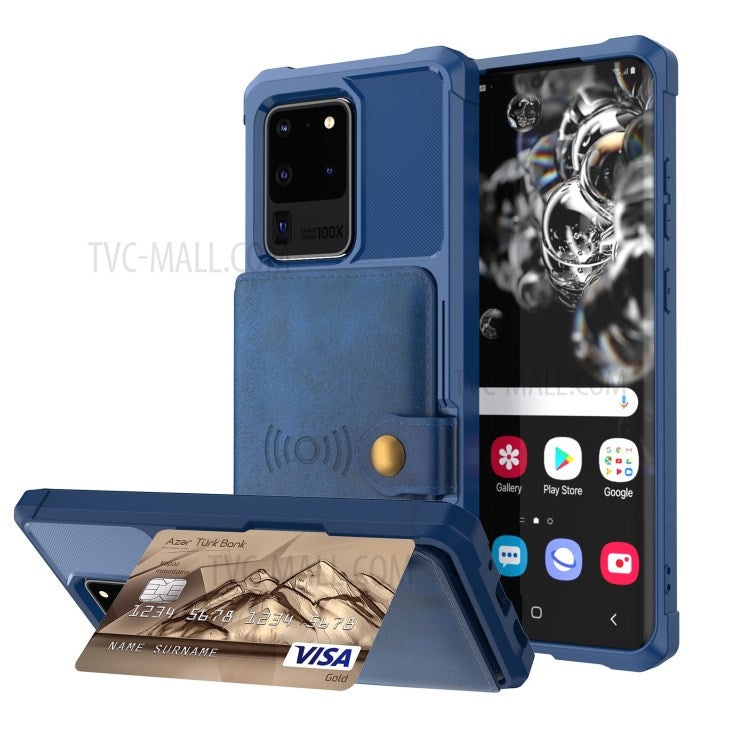Leather Coated TPU with Wallet Kickstand Shell with Built-in Magnetic Sheet for Samsung Galaxy S20 Ultra