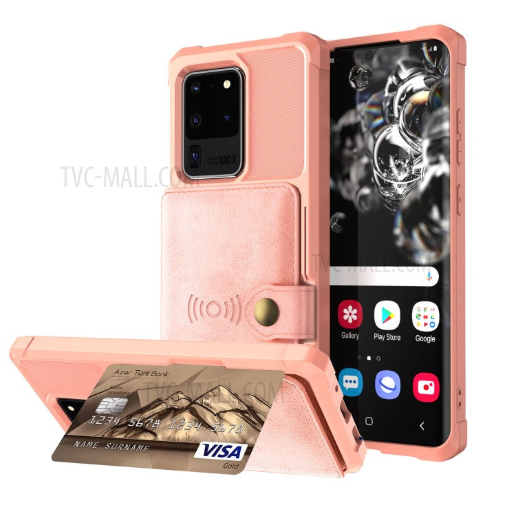 Leather Coated TPU with Wallet Kickstand Shell with Built-in Magnetic Sheet for Samsung Galaxy S20 Ultra