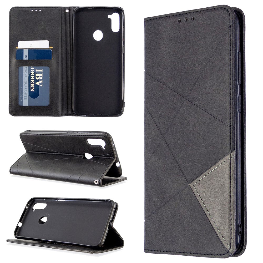 Geometriskt mönster självabsorberande läderfodral med kortplatser för Samsung Galaxy A11 (EU-version) / M11