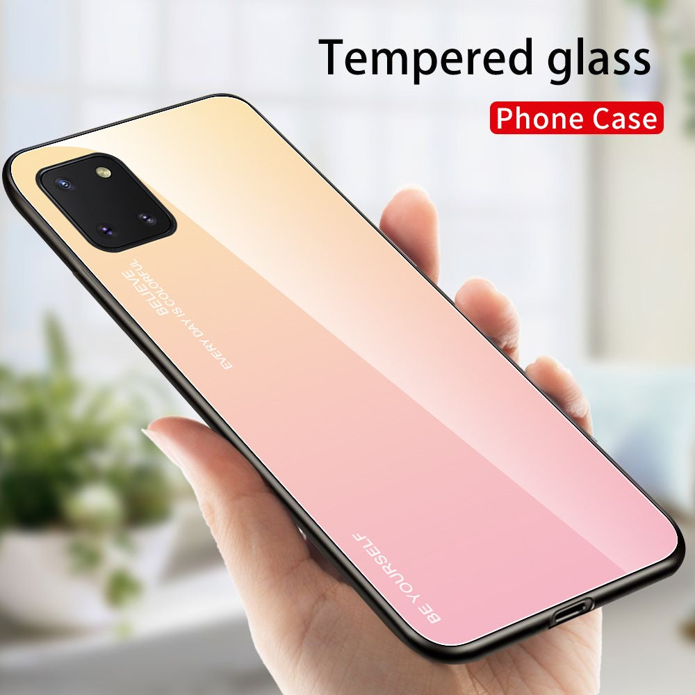 Farvegradient Hærdet Glas + PC + TPU Hybrid Telefoncover til Samsung Galaxy A91/S10 Lite