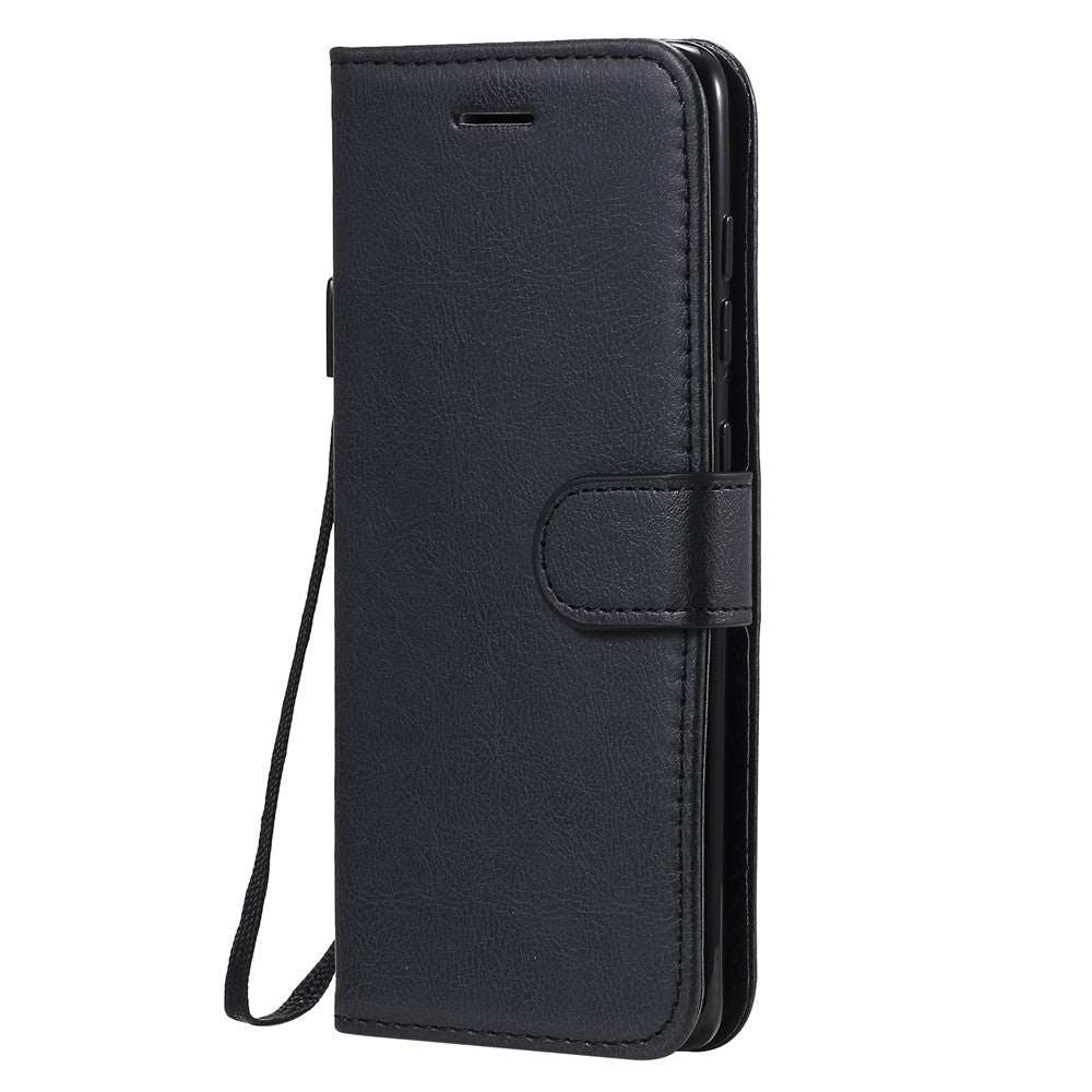For Samsung Galaxy A41 (Global Version) Case Solid Color Leather Mobile Cover Wallet Stand with Strap