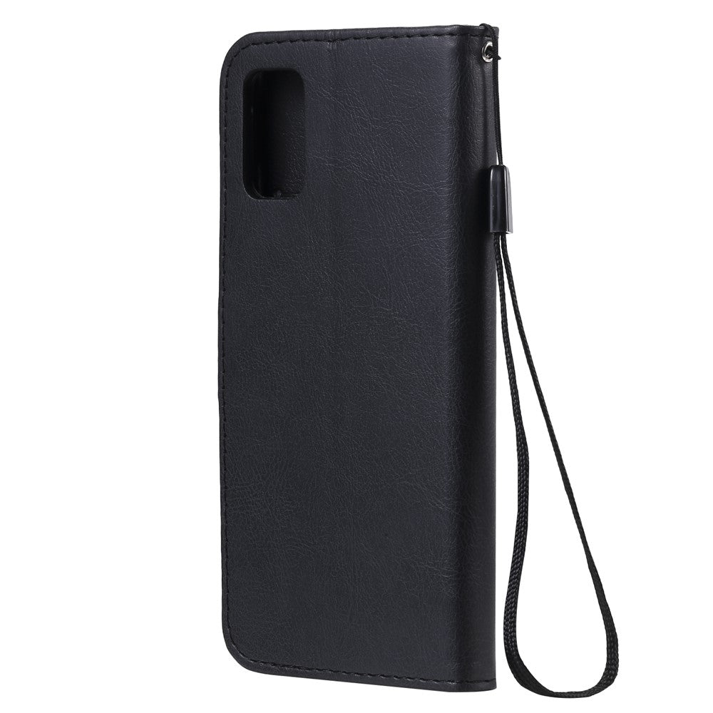 For Samsung Galaxy A41 (Global Version) Case Solid Color Leather Mobile Cover Wallet Stand with Strap