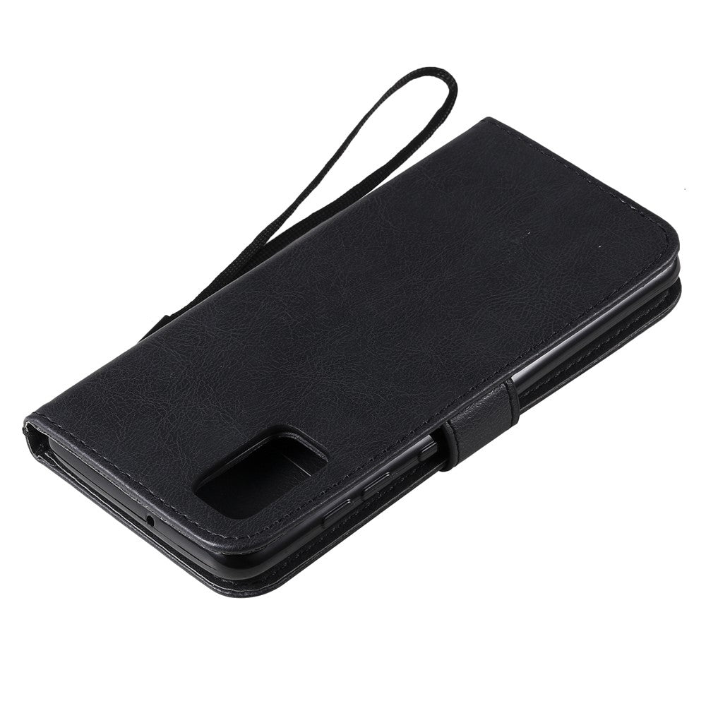For Samsung Galaxy A41 (Global Version) Case Solid Color Leather Mobile Cover Wallet Stand with Strap