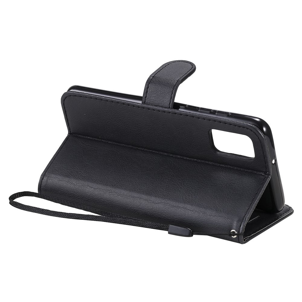For Samsung Galaxy A41 (Global Version) Case Solid Color Leather Mobile Cover Wallet Stand with Strap