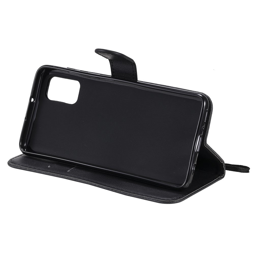 For Samsung Galaxy A41 (Global Version) Case Solid Color Leather Mobile Cover Wallet Stand with Strap