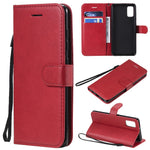 For Samsung Galaxy A41 (Global Version) Case Solid Color Leather Mobile Cover Wallet Stand with Strap
