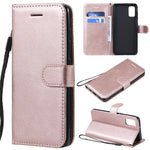 For Samsung Galaxy A41 (Global Version) Case Solid Color Leather Mobile Cover Wallet Stand with Strap