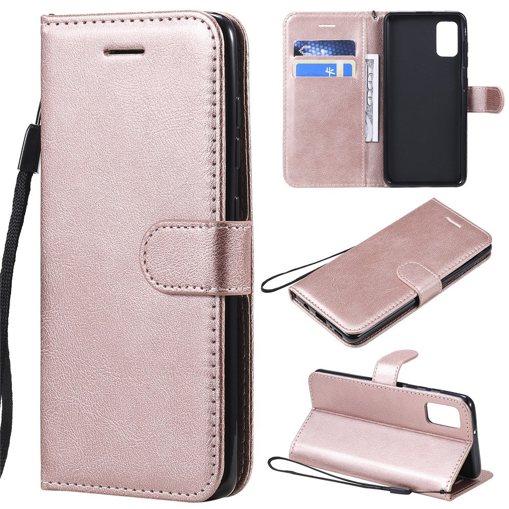 For Samsung Galaxy A41 (Global Version) Case Solid Color Leather Mobile Cover Wallet Stand with Strap