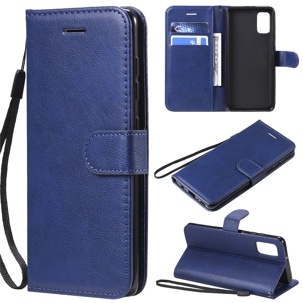 For Samsung Galaxy A41 (Global Version) Case Solid Color Leather Mobile Cover Wallet Stand with Strap