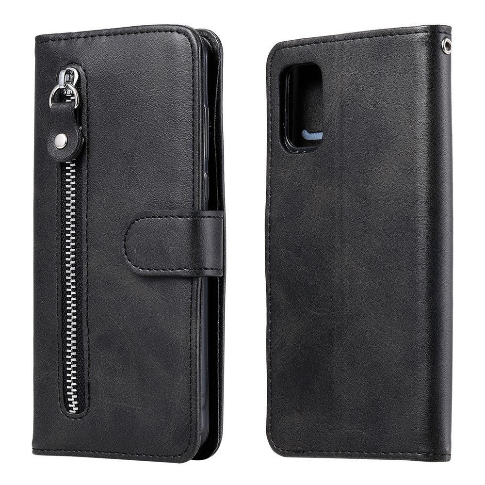 Zipper Pocket Leather Wallet Stand Case for Samsung Galaxy A41 (Global Version)