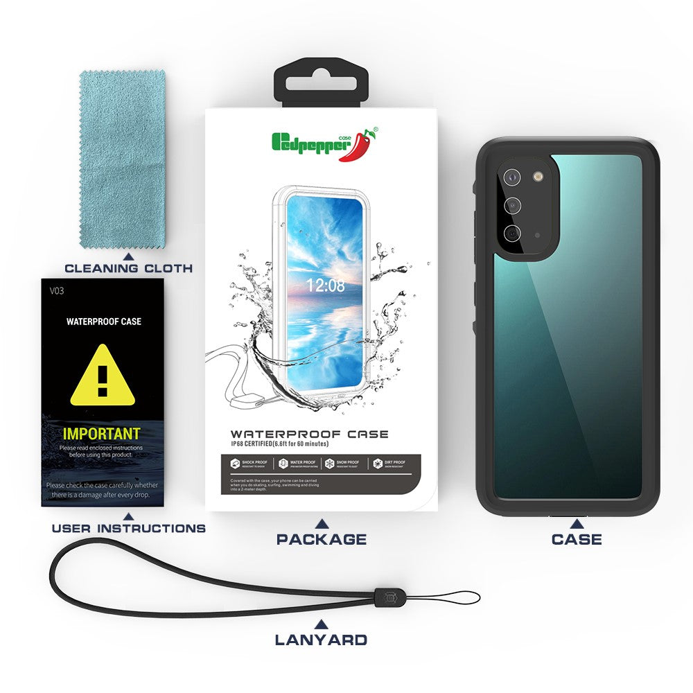 REDPEPPER Durable Mobile Phone Case IP68 Waterproof Phone Cover [Support Fingerprint Unlock ] [Clear Back] for Samsung Galaxy S20 4G/S20 5G