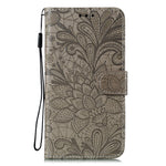 Præget blondeblomst læderpung-etui med stativ til Samsung Galaxy A41 (global version)