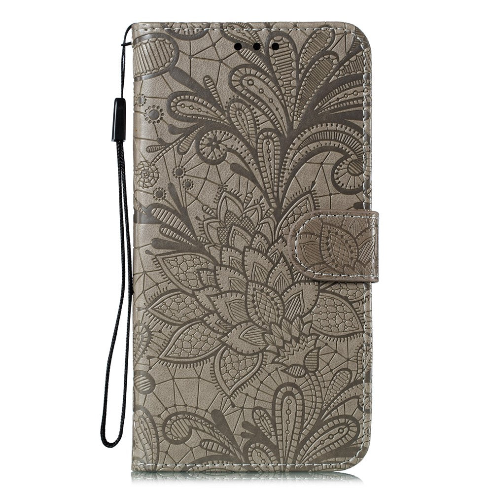 Præget blondeblomst læderpung-etui med stativ til Samsung Galaxy A41 (global version)