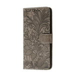 Præget blondeblomst læderpung-etui med stativ til Samsung Galaxy A41 (global version)