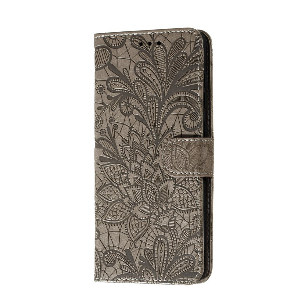 Præget blondeblomst læderpung-etui med stativ til Samsung Galaxy A41 (global version)