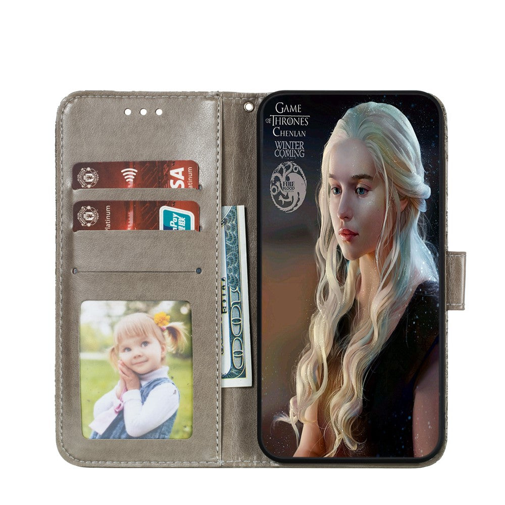 Præget blondeblomst læderpung-etui med stativ til Samsung Galaxy A41 (global version)