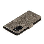 Præget blondeblomst læderpung-etui med stativ til Samsung Galaxy A41 (global version)