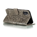 Præget blondeblomst læderpung-etui med stativ til Samsung Galaxy A41 (global version)