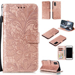 Præget blondeblomst læderpung-etui med stativ til Samsung Galaxy A41 (global version)