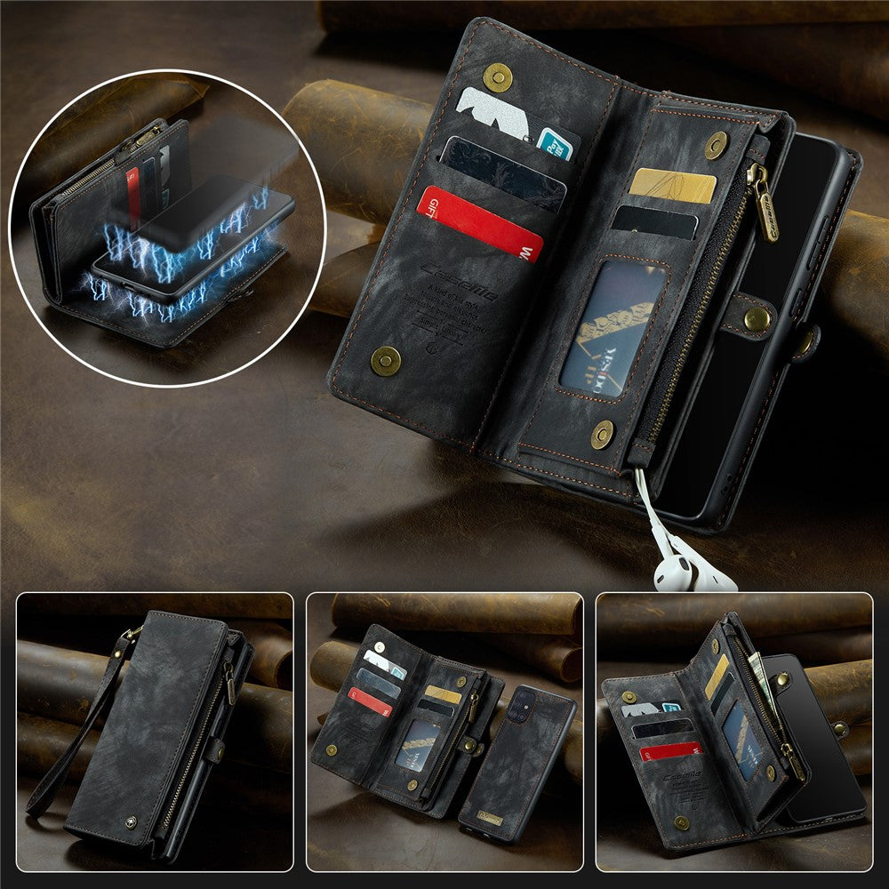 CASEME 008-serien för Samsung Galaxy A71 SM-A715 TPU-fodral med flera fack i PU-läder – Vintage