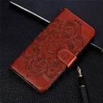 Imprint Mandala Flower Leather Wallet Case with Lanyard for Samsung Galaxy A41 (Global Version)