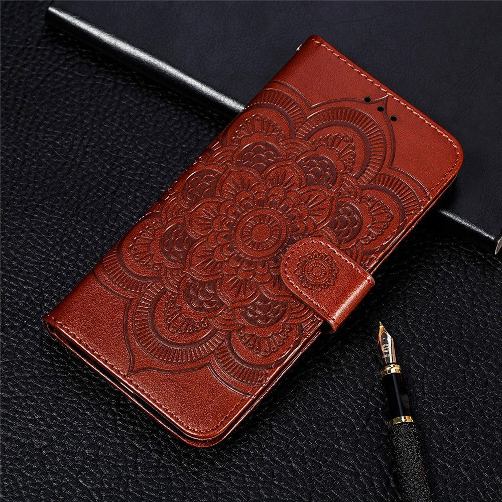 Imprint Mandala Flower Leather Wallet Case with Lanyard for Samsung Galaxy A41 (Global Version)