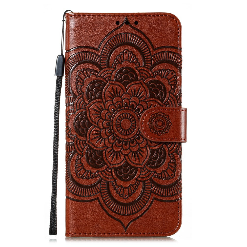 Imprint Mandala Flower Leather Wallet Case with Lanyard for Samsung Galaxy A41 (Global Version)