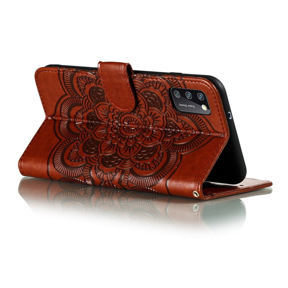 Imprint Mandala Flower Leather Wallet Case with Lanyard for Samsung Galaxy A41 (Global Version)